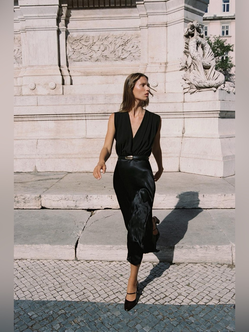 ZARA Black Satin Midi Dress